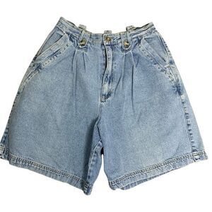 Vintage High Waisted Denim Jean Shorts S Blue Pleated Front Mom